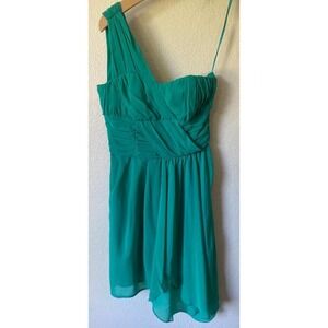 H&M Green Gathered Bodice One Shoulder Ruched Mini Dress Size 4